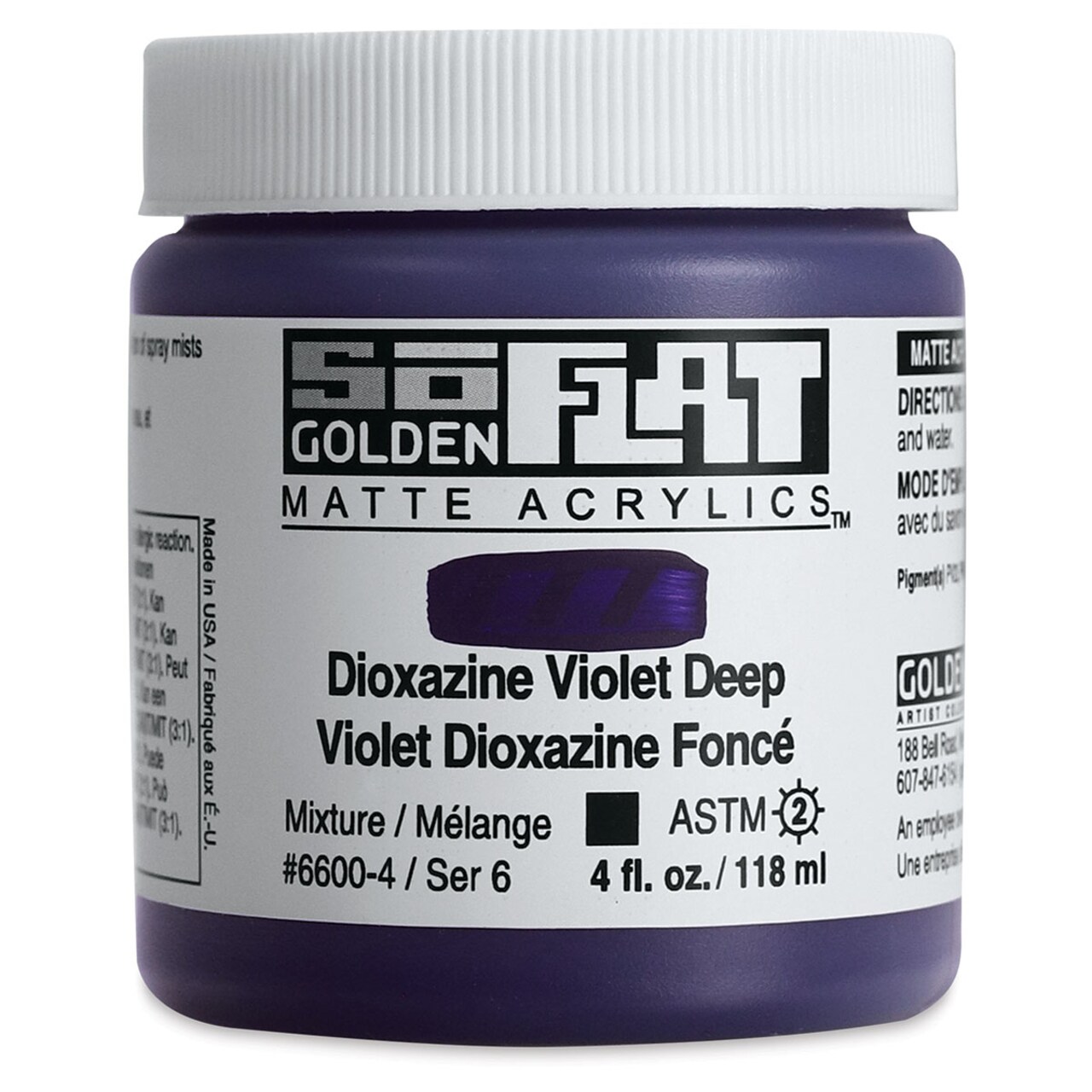 Golden SoFlat Matte Acrylic Paint - Dioxazine Violet Deep, 118 ml, Jar